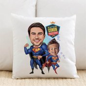 Resim Süper Kahraman Baba ve Oğlu Karikatürlü Yastık 
