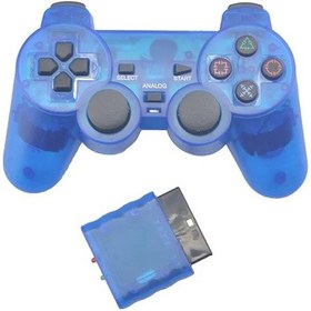 Resim Şeffaf Mavi Kablosuz Denetleyici 2.4g Gamepad Ps2 Konsolu İçin Çift Titreşim Joystick Joypad Usb Pc Oyun Controle 