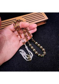 Resim 8x11 Mm Gümüş Püsküllü Su Yeşili Zar Kehribar Tesbih - Serkan Başkan Usta İşçilikli Yeşil 