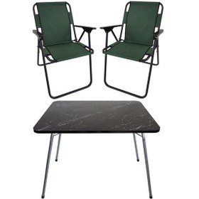 Resim Bofigo 60X80 Granit Desenli Katlanır Masa + 2 Adet Katlanır Sandalye Kamp Seti Bahçe Takımı Yeşil 