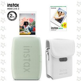 Resim Fujifilm Instax Mini Link 3 Yeşil Akıllı Telefon Yazıcısı Beyaz Çanta ve 20'li Mini Film 