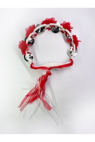 Resim Hobi Stok 5'li Paket - Lazer Kesim Kırmızı Çiçekli Kurdele Süslemeli Gelin Nedime Kına Gecesi Tefi 