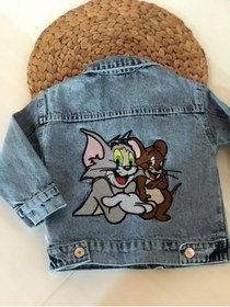 Resim Pink Hippo Kids Unisex Tom Ve Jerry Nakış Işlemeli Çocuk Kot Ceket 