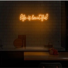 Resim Life Is Beautiful Yazılı Neon Tabela Turuncu 