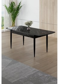 Resim Canisa Asfel Serisi Mdf 77x130 Siyah Mermer Desen Yandan Açılabilir Mutfak Masa Takımı 6 Cappucino Sandalye Siyah Mermer Masa Cappucino Sandalye 