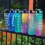 Resim 1pc 1000ml/33.81oz Simple Large Capacity Plastic Water Bottle, Fashion Gradient Color Water Cup With Scale And Straw, Frosted Drinking Cup For Outdoor Sports, Fitness 