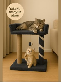 Resim Komano Pontika Peluş Dokulu Yumuşacık 2 Katlı Yataklı-oyun Alanlı Kedi Tırmalama Tahtası 55cm Soft Renkler 