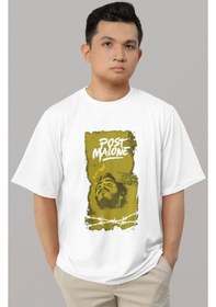 Resim Tasarım Post Malone Rapper Şarkıcı Baskılı Unisex Oversize Tişört Beyaz 