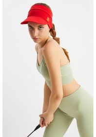 Resim Kadın Uv Korumalı Katlanabilir Üstü Açık Yumuşak Siperli Pamuklu Penye Tenis Vizör Şapka - Tek Ebat / Kırmızı Kırmızı 
