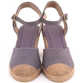 Resim Star Tombis Gerçek Elişi Topuğu Açık Burnu Hasırlı Bilekten Bantlı Dolgu Topuk Keten Hasır Espadril Handmade Gri 