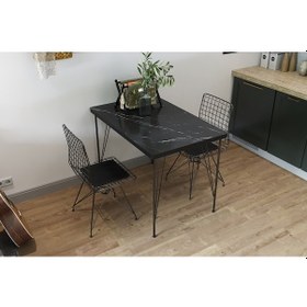 Resim Arya 60x90 İki Kişilik Masa Takımı 2 Tel Sandalye Siyah Mermer 