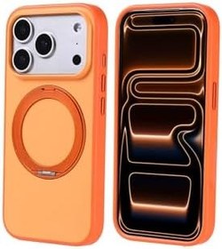 Resim Gpack iPhone 17 Pro Max ile Uyumlu Kılıf, Proton Silikon, M-Safe Şarj Özellikli, Standlı, Turuncu 