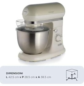 Resim Esmo Home Ariete Vintage Mutfak Şefi Bej 1588/03 - Stand Mikser, Hamur Yoğurma Makinesi, 1200 Watt, 2400 Watt Kilitli Motor, 5,5 Litre Paslanmaz Çelik Hazne, Pulse, 3 Farklı Hazne Içi Aparat 