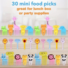 Resim 30 Adet Hayvan Temalı Mini Plastik Çatallar - Renkli Zürafa, Aslan, Fil, Ayı & Tavşan Tasarımları Çocuk Partileri, Bento Kutuları, Piknikler ve Kamp için, Safari Parti Malzemeleri 