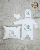 Resim yzc home size dair... Ty E1013 Isimli Erkek Bebek Yastık Tulum Şapka Eldiven Set 