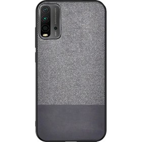 Resim Microcase Xiaomi Redmi 9t Fabrik Serisi Kumaş ve Deri Desen Kılıf - Gri 