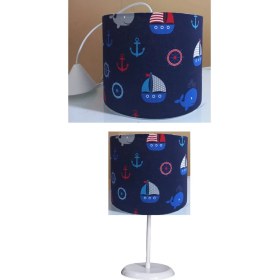 Resim Mavi Denizci 2.li Set Kumaş Kaplama Genç ve Çocuk Odası Avize ve Abajur Takımı 