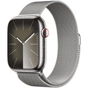 Resim Apple Watch Series 9 GPS + Cellular 45 mm Gümüş Rengi Paslanmaz Akıllı Saat Çelik Kasa ve Gümüş Rengi Milano Loop. Fitness Takibi, Kanda Oksijen Çelik EKG Uygulamaları, Hep Açık Retina Ekran 