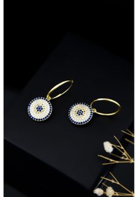 Resim 925 Ayar Gümüş Gold Kaplama Büyük Boy Nazar Halka Kadın Küpe UVPTS300017 UVPTS300017 