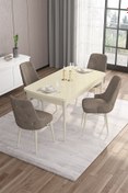 Resim Canisa Are Serisi 80x132 Mdf Açılabilir Krem Masa Takımı Ve 4 Cappucino Sandalye 