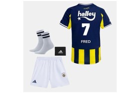 Resim Alaturka Mix Fênerbâhçe 25-26 Sezon Çubuklu Fred 7 Çocuk Futbol Forması 4 Lü Set 