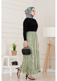 Resim Sevitli Beli Lastikli Kraş Etek-mint Yeşili-4976 Mint Yeşili 