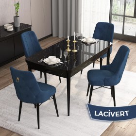 Resim Canisa Concept Mdf Are Serisi 80 x 132 cm Açılabilir Siyah Mermer Desen Mutfak Masası Takımı 4 Sandalye 