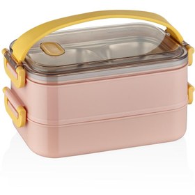 Resim Vagonlife 1400 ML Bento Lunch Box Ofis-Okul İçin Yeni Nesil Sefer Tası 2 kat Taşıma Kulplu Çelik FF 