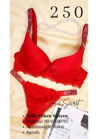 Resim Tılsım Lingerie Murays Kadın 3lü Taşlı Mikro Sütyen Takım Gri/kırmızı/yeşil 