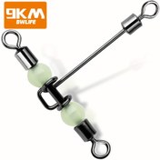 Resim 9KM 15 Adet 3 Yollu Döner, Deniz Balıkçılığı Malzemesi, Paslanmaz Çelik T Şekilli Balıkçılık Varil Döneri Işıklı Boncuklu 