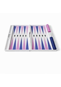Resim Taşınabilir Tavla Seti 25x20 Cm Mor Mavi Beyaz 3d Baskı Katlanabilir Tavla, Seyahat Tavlası, Zar Ve Taş Dahil 