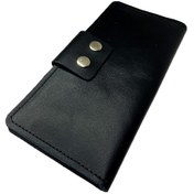 Resim Natderi Hakiki Deri Siyah Erkek Uzun Cüzdan Kartlık 