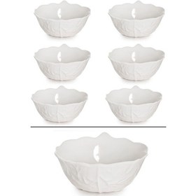 Resim 6'lı Porselen Mini Kase Seti Yaprak Model Çerezlik, Reçellik, Sosluk Beyaz 