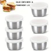 Resim 2/4/6 adet Paslanmaz Çelik Salata Sosu Kapları - 1.6oz Sızdırmaz Taşınabilir Sos Kapları Şeffaf Kapaklarla, Bento Kutuları, İş, Okul, Piknikler & Seyahat için Yeniden Kullanılabilir Baharat Kavanozları 