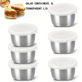 Resim 2/4/6 adet Paslanmaz Çelik Salata Sosu Kapları - 1.6oz Sızdırmaz Taşınabilir Sos Kapları Şeffaf Kapaklarla, Bento Kutuları, İş, Okul, Piknikler & Seyahat için Yeniden Kullanılabilir Baharat Kavanozları 
