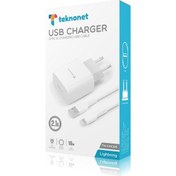 Resim Teknonet TN-CHC06 1 Çıkışlı 2100 Mah Lightning Kablo + Şarj Aleti Kablo Dahil 