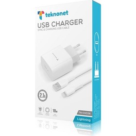Resim Teknonet TN-CHC06 1 Çıkışlı 2100 Mah Lightning Kablo + Şarj Aleti Kablo Dahil 