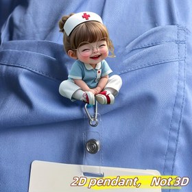 Resim 1 adet Sevimli 2D Düz Akrilik Hemşire Figürü - Geri Çekilebilir Etiket Tutucu, Dayanıklı Etiketler, Tıp Öğrencileri ve Hemşire Uzmanları için Uygun, İşyeri Kimlik Belirleme, Tıbbi Etiket Tutucu Hemşire Aksesuarları 