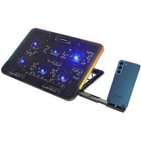 Resim Rampage Sixpower R9 6 Fan RGB Telefon Tutuculu USB Çoklayıcı Notebook Soğutucu Stand 