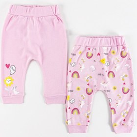 Resim Gökkuşağı Desenli 2'li Kız Bebek Tek Alt Pantolon Takım 001 