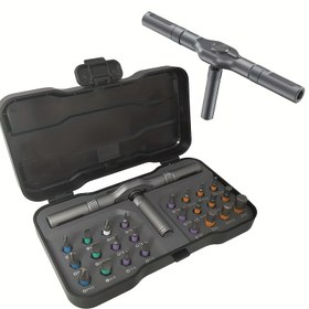 Resim 24'ü 1 arada manyetik tornavida seti, çok fonksiyonlu manuel alet takımı, çıkarılabilir T-saplı mandrenli el operasyonu için, ev tamirat ve DIY çantası 