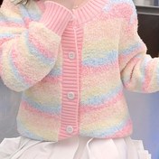 Resim Kızlar için Rahat Yaka Renk Bloklu Uzun Kollu Örgü Polyester Kazak, Orta Esneklik, Yay-Knit, Düzenli Kesim, Bahar/Sonbahar için 