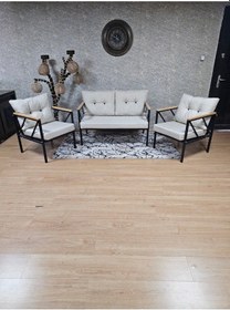 Resim Zafir Siyah Boyalı Bahçe - Balkon - Mutfak Çay Seti Takımı Bahçe Koltuk Takımı Krem 