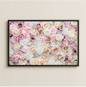 Resim Pembe Beyaz Gül Ve Şakayık Çiçek Desenli Dijital Fotoğraf Pleksi Tablo 