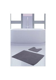 Resim Unicolor Düz Gri 2'li Banyo Paspası Halısı Seti Kaymaz Tabanlı Gri 