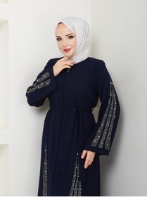 Resim SG SARİALGİYİM SG SARİAL GİYİM YENİ SEZON ETEĞİ VE KOLLARI GÖSTERİŞLİ TAŞ DETAYLI ABAYA FERACE 