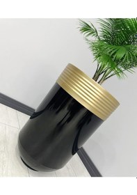 Resim Elegant Dekoratif Eskitme Darbuka Parlak Siyah Saksı 70cm 