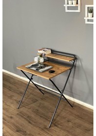 Resim Lich Metal Ayaklı Katlanır Çalışma Masası Raflı Laptop Sehpası Çizim Ve Ders Masası Ceviz - Siyah 