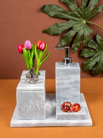 Resim MIARIK DESIGN & DEKORASYON Dekoratif Mermer Düz Kare 5 Li Banyo Seti Takımı 