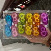 Resim 12 adet Gökkuşağı Düzeltme Bandı - PET Malzeme, 1 mm kadar doğru, Ofis ve Okul Kullanımı için İdeal, Çoklu Renk Seçenekleriyle Şeffaf Fermuarlı Torba İçerir, Ofis Malzemeleri|Canlı Bant Tasarımı|PET Malzeme Bandı 